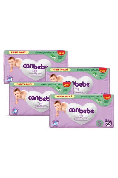 Canbebe Bebek Bezi Fırsat Paketi 5 Beden Junior 40 Lı X 4 Adet ürün görseli 1