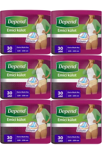 Depend Emici Külot Hasta Bezi XL - Extra Büyük Kadın 180 Adet (6PKx30) ürün görseli 1