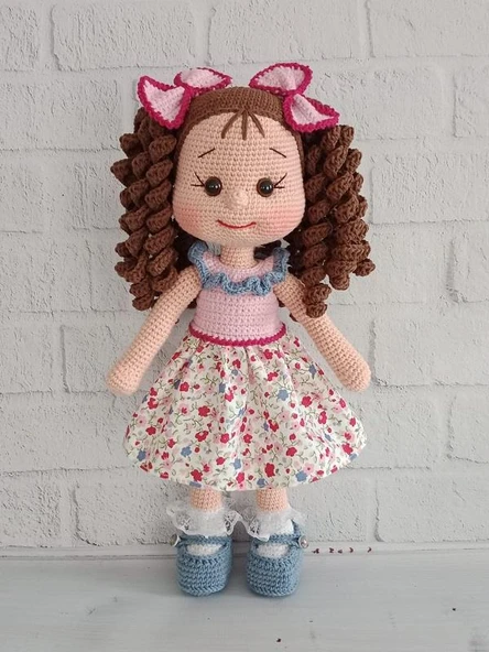 Kır Çiçekleri  Kıvırcık Saçlı Karnaval Bebek Amigurumi Organik Oyuncak ürün görseli 1
