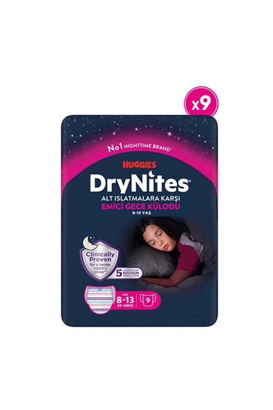 DryNites Huggies Drynites Gece Külodu Kız 8-13 Yaş 30-48 Kg 9 Paket 81 Adet ürün görseli 1
