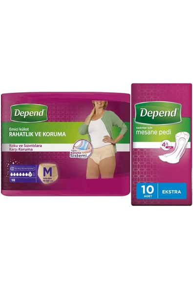 Depend Emici Külot Lohusa Pedi M- Medium - Orta Kadın (10 Lu) + Mesane Pedi Kadın Ekstra (10 Lu) ürün görseli 1