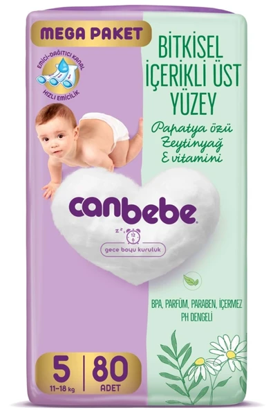 Canbebe Bebek Bezi Beden:5 (11-18KG) Junior 80 Adet Mega Pk ürün görseli 1