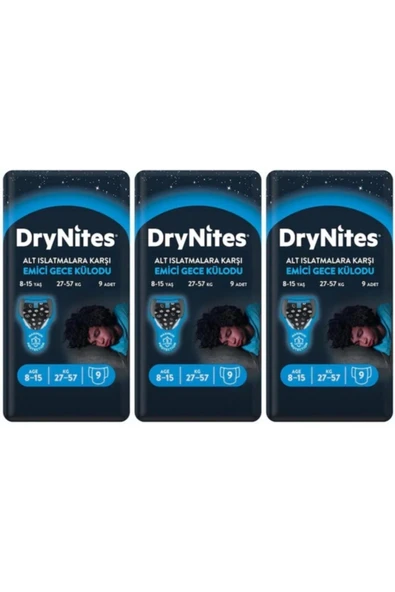 Huggies DRYNİTES EMİCİ GECE KÜLOT BEZ ERKEK 8-13 YAŞ 9 LU 3 PAKET ürün görseli 1