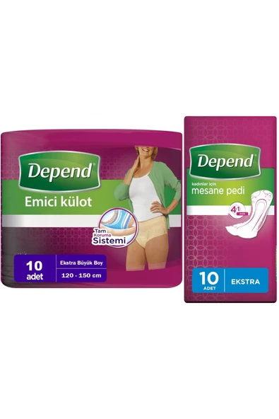 Depend Emici Külot Lohusa Pedi XL - Extra Büyük - Kadın (10 Adet)+Mesane Pedi Kadın Ekstra (10 Lu) ürün görseli 1