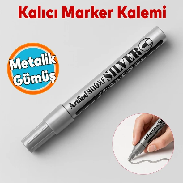 Markalama Kalemi Markör Kalıcı İşaretleyici Marker Kalem Metal Plastik Cam Ahşap Yüzey Gümüş Renk ürün görseli 1