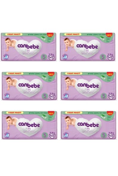 Canbebe Bebek Bezi 5 Numara Beden 11-18 Kg 240 Adet 40x6 Paket. ürün görseli 1