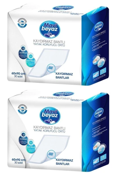 Mavi beyaz Kaydırmaz Bantlı Yatak Koruyucu Örtü 60x90 Cm 30'lu 2 Paket ürün görseli 1