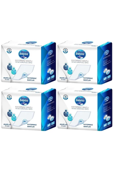 Mavi beyaz Hasta Alt Açma Yatak Koruyucu Örtü 60x90 cm 120 Adet (4pkx30) Kaydırmaz Bantlı ürün görseli 1