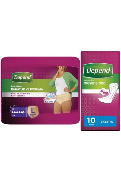 Depend Emici Külot Lohusa Pedi L - Large - Büyük Kadın (10 Lu)+Mesane Pedi Kadın Ekstra (10 Lu) ürün görseli 1