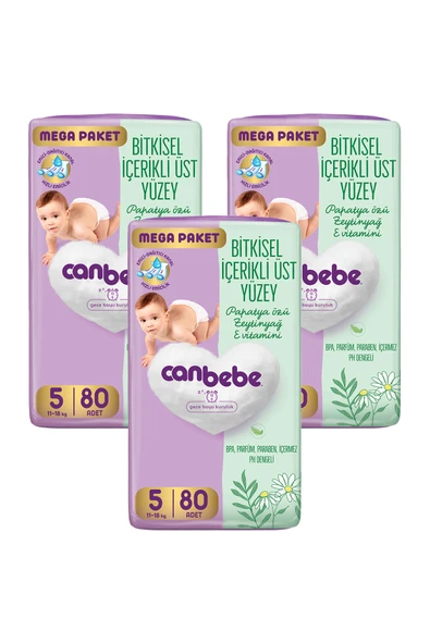 Canbebe Bebek Bezi Mega Paket Junior 5 Beden (11-18kg) 80 li x 3 Adet ürün görseli 1