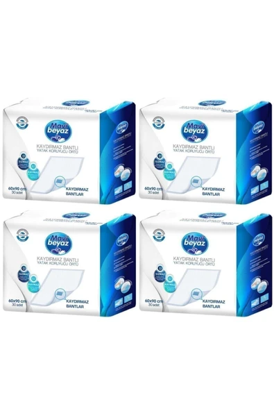 Mavi beyaz Kaydırmaz Bantlı Yatak Koruyucu Örtü 60x90 Cm 30'lu 4 Paket 120 Kullanım ürün görseli 1
