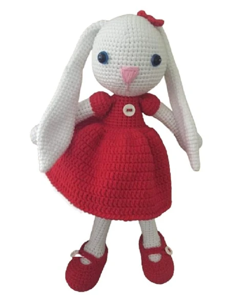 Kırmızı Şirin Uzun Kulak Tavşan Uyku Arkadaşı Amigurumi Organik Oyuncak ürün görseli 1