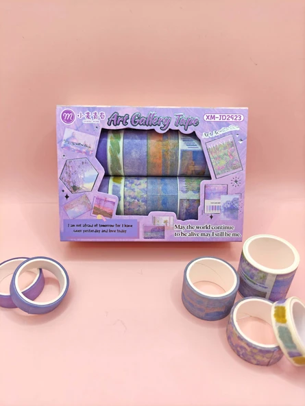 Art Vintage Washi Tape Bant Yapışkanlı Maskeleme Kağıdı Desenli Bant 12'li - Mor Claude Monet Tabloları ürün görseli 1