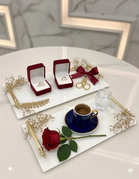 Dekoratif İkili Söz Tepsisi Nişan Tepsisi Damat Kahve Tepsisi ürün görseli 1