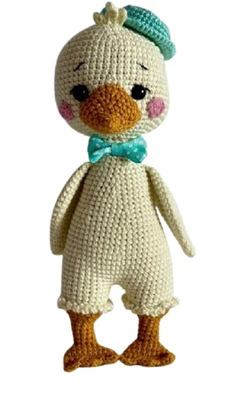 Papyonlu Ördek Amigurumi Organik Oyuncak ürün görseli 1