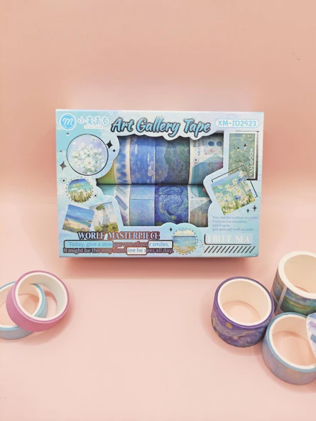 Art Vintage Washi Tape Bant Yapışkanlı Maskeleme Kağıdı Desenli Bant 12'li - Mavi Van Gogh Tabloları ürün görseli 1