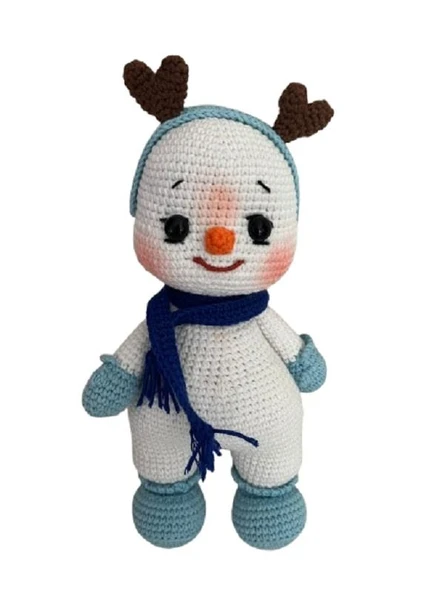 Mavi Atkılı Kardan Bebek Amigurumi Organik Oyuncak ürün görseli 1