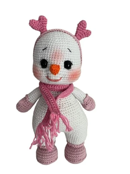 Pembe Atkılı Kardan Bebek Amigurumi Organik Oyuncak ürün görseli 1