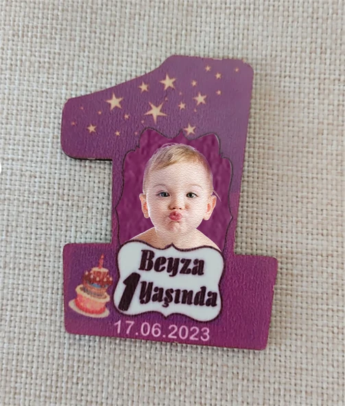 1 Yaş Ahşap Mdf Magnet  Kişiye Özel Doğum Günü Hatırası 7 Cm Fotoğraflı Magnet 25 Adet ürün görseli 1