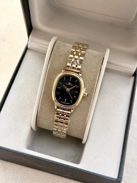 Ferro FM88091A-B2 Quartz Çelik Altın Rengi Siyah Kadran 22 mm Kadın Kol Saati ürün görseli 1