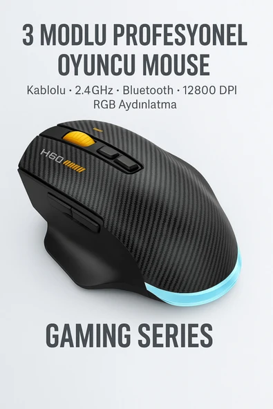 W601 Tri-Mode Gaming Mouse – 12800 DPI, RGB, BT + 2.4GHz + Kablolu, Type-C Şarjlı Oyuncu Mouse ürün görseli 1