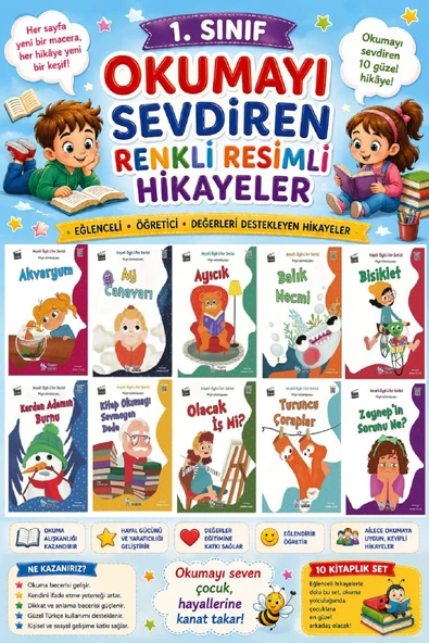 1. Sınıf Okumayı Sevdiren Renkli Resimli Hikayeler 15- 10 Kitap ürün görseli 1