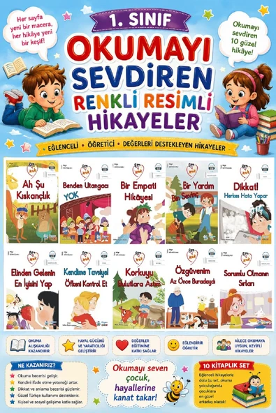 1. Sınıf Okumayı Sevdiren Renkli Resimli Hikayeler 18- 10 Kitap ürün görseli 1