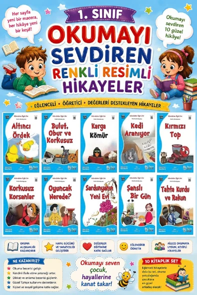 1. Sınıf Okumayı Sevdiren Renkli Resimli Hikayeler 16- 10 Kitap ürün görseli 1