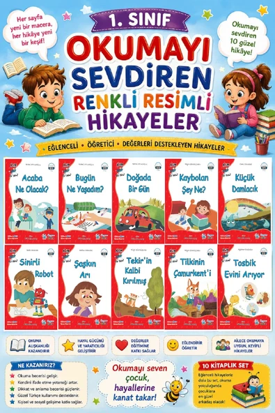 1. Sınıf Okumayı Sevdiren Renkli Resimli Hikayeler 17- 10 Kitap ürün görseli 1