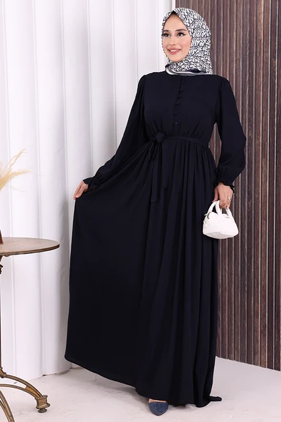 Düğme Detay Elbise 6055 Lacivert - Resim 2