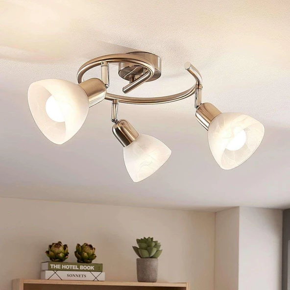 Rsylight 3 Lü inox  180 Derece Hareketli Beyaz Camlı Modern Dekoratif Avize ürün görseli 1