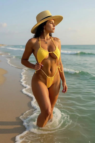 Kadın Sarı Yandan Bağlamalı Tangalı Üçgen Bikini Mayo Takımı ürün görseli 1