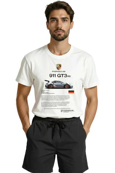 911 GT3 RS Spor Araba Baskılı Tasarım Premium Pamuk Erkek Tişört ürün görseli 1