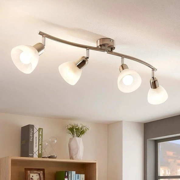 Rsylight 4 Lü inox  180 Derece Hareketli Beyaz Camlı Modern Dekoratif Avize ürün görseli 1