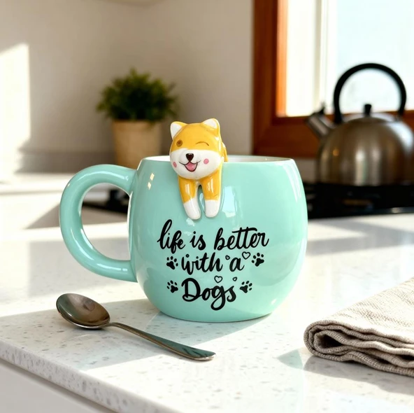 Köpek Figürlü Seramik Kupa 350 ml - Resim 6