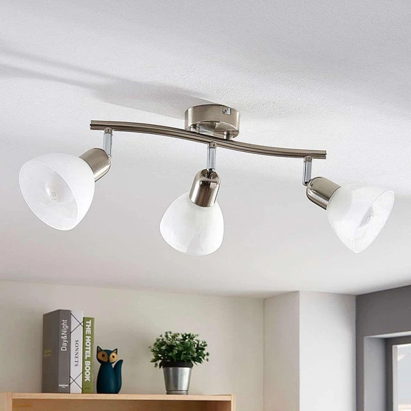 Rsylight 3 Lü inox  180 Derece Hareketli Beyaz Camlı Modern Dekoratif Avize ürün görseli 1