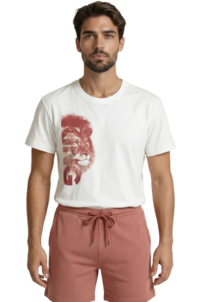 ''KING'' Yazılı ve Aslan Portresi Baskılı Sepia Tonlu Premium Erkek Tişört ürün görseli 1
