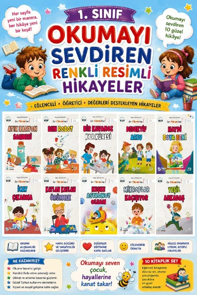 1. Sınıf Okumayı Sevdiren Renkli Resimli Hikayeler 22- 10 Kitap ürün görseli 1