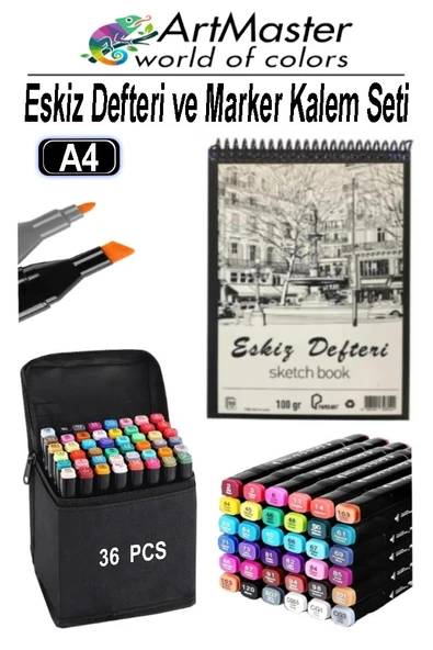 A4 Eskiz Defteri 50 Yaprak 100 gr 1 Adet 36 Renk Marker Kalem Çift Taraflı Touch Çift Uçlu Eskiz Defteri Boya Seti ürün görseli 1