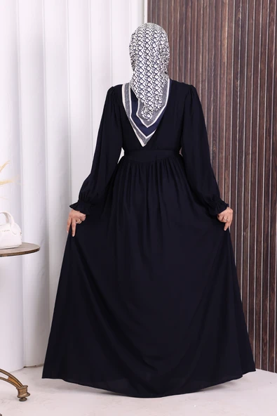 Düğme Detay Elbise 6055 Lacivert - Resim 5