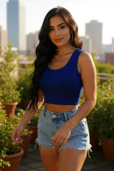 Kadın Lacivert Kare Yaka Crop Top Bluz - Şık, Rahat ve Kolay Kombinlenebilir ürün görseli 1