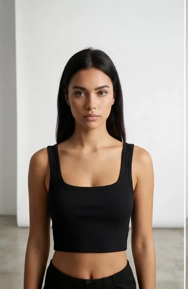 Kadın Siyah Kalın Askılı Crop Top Büstiyer - Modern ve Şık Tasarım ürün görseli 1