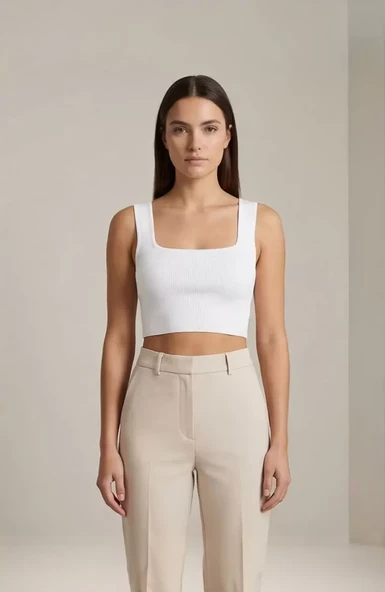 Kadın Beyaz Kalın Askılı Crop Top Büstiyer - Modern ve Şık Tasarım ürün görseli 1