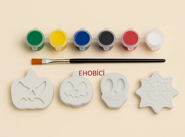 Ehobici Taş Boyama Seti Halloween Cadılar Bayramı 6 Renk Akrilik Boya 5ml + Fırça ürün görseli 1