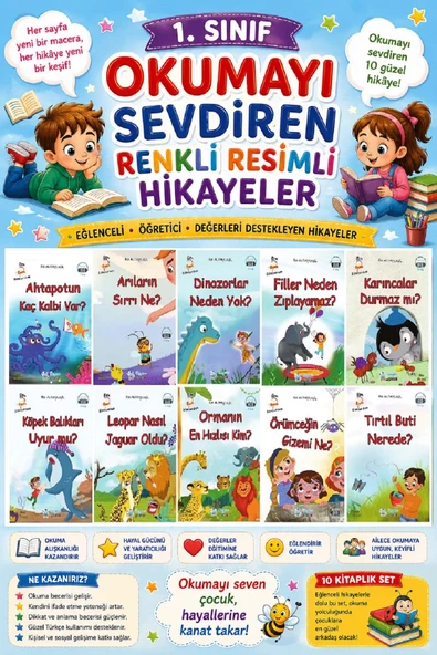 1. Sınıf Okumayı Sevdiren Renkli Resimli Hikayeler 20- 10 Kitap ürün görseli 1