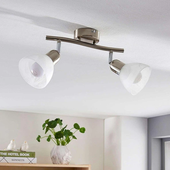 Rsylight 2 Lü inox  180 Derece Hareketli Beyaz Camlı Modern Dekoratif Avize ürün görseli 1