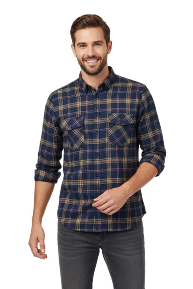 Erkek Kışlık Slim Fitt Uzun Kol Çift Cep Kapak Gömlek 2418 BGL-ST04799 ürün görseli 1