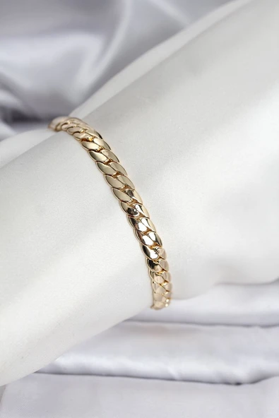 14K Gold Renk Kaplama Ezme Zincir Model Kadın Bileklik - TJ-BB8116 ürün görseli 1