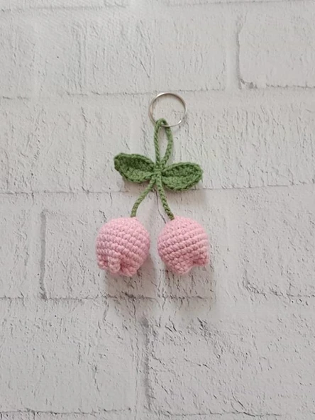 Çanta Süsü Pembe Renk Lale Amigurumi Organik Anahtarlık Oyuncak ürün görseli 1