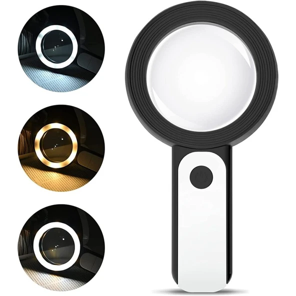 30X -12Işıklı Büyüteç Taşınabilir Çıft Katmanlı Optik Cam Okuma Büyüteç 2290-18 ürün görseli 1